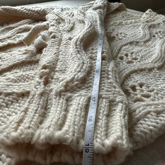 FREAK'S STORE Cream Cable Knit Open Front Tie Front Cardigan Sweater - Picture 9 of 9